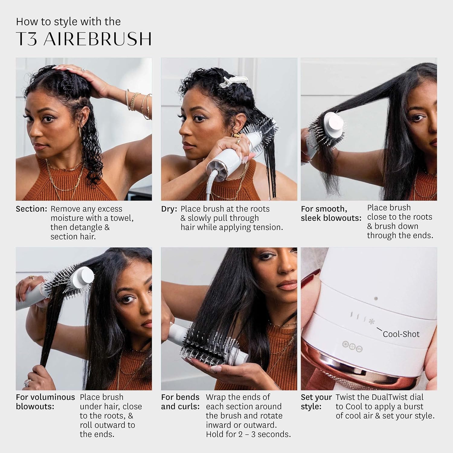 T3 AireBrush Cepillo secador de cabello alisador y voluminizador de...