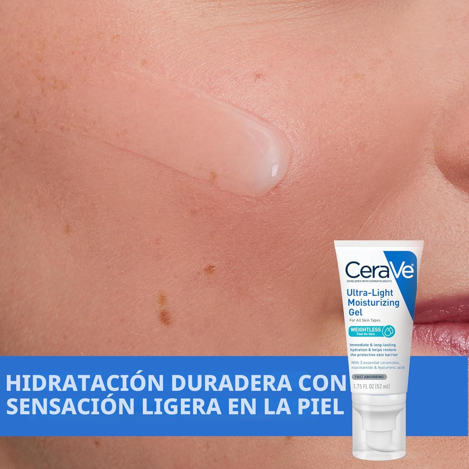 CeraVe Gel hidratante ultraligero, gel hidratante facial para hombr...