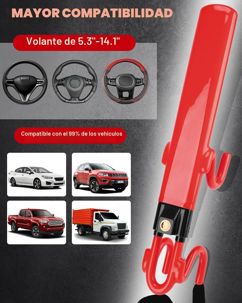 Tevlaphee Cerradura de volante antirrobo para automóvil, dispositiv...