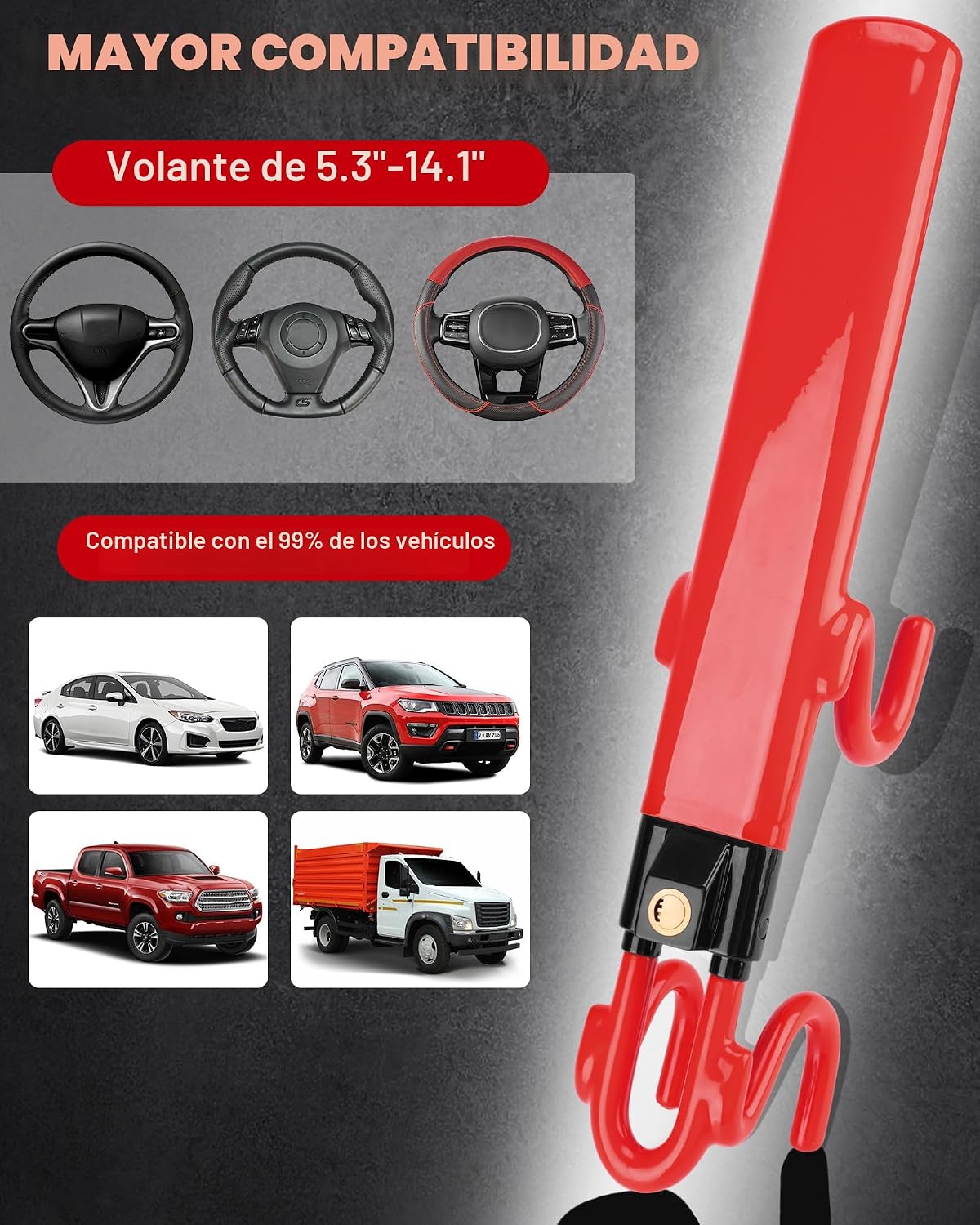 Tevlaphee Cerradura de volante antirrobo para automóvil, dispositiv...
