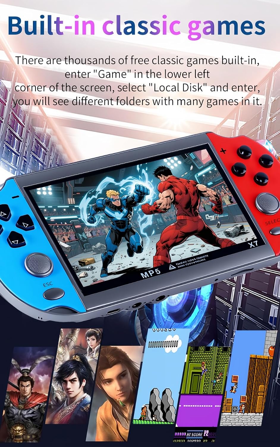 JXD Consola de videojuegos retro colorida 4.3 pulgadas Sreen 8GB 40...