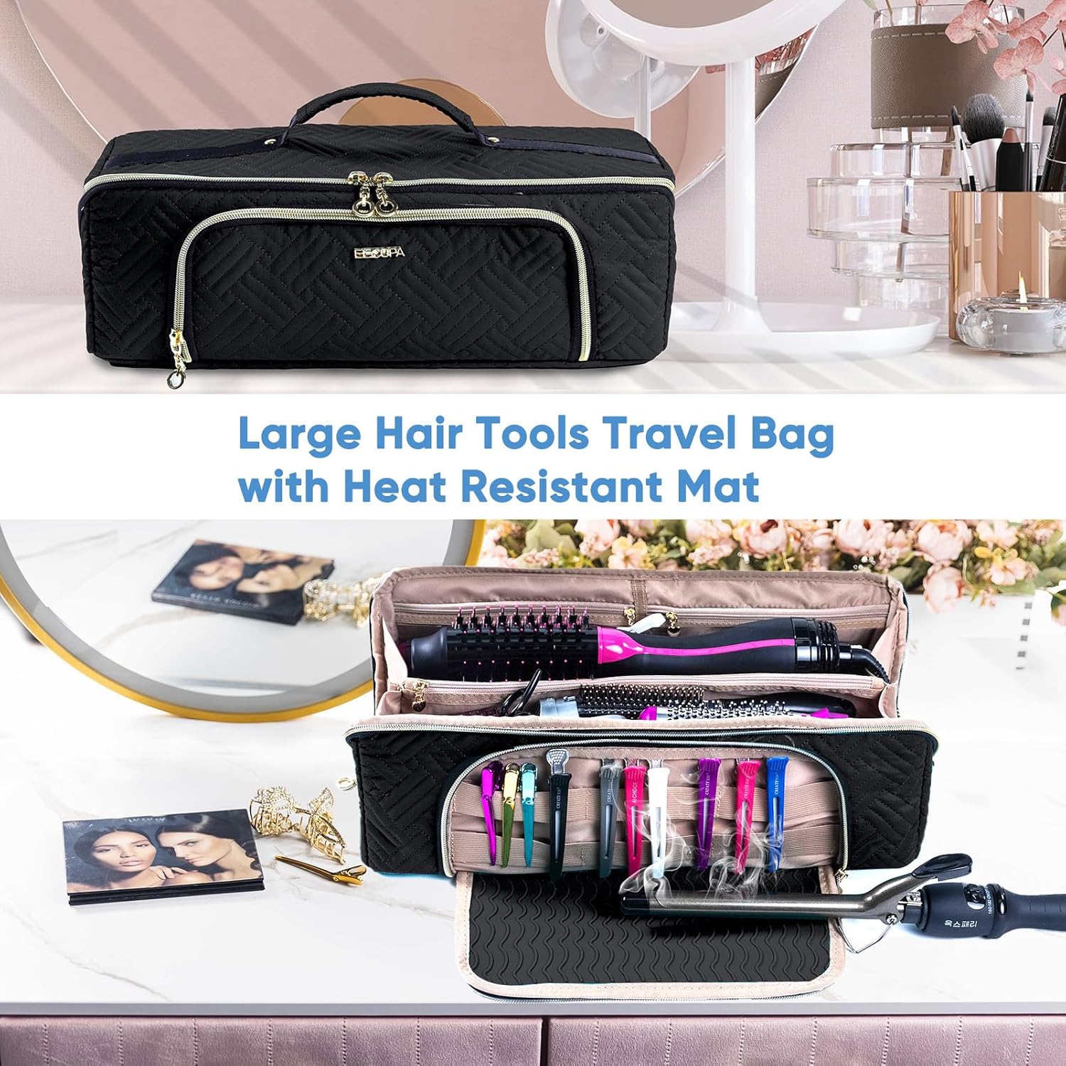 ELCUPA Bolsa de Viaje Grande para Herramientas de Cabello con Alfom...