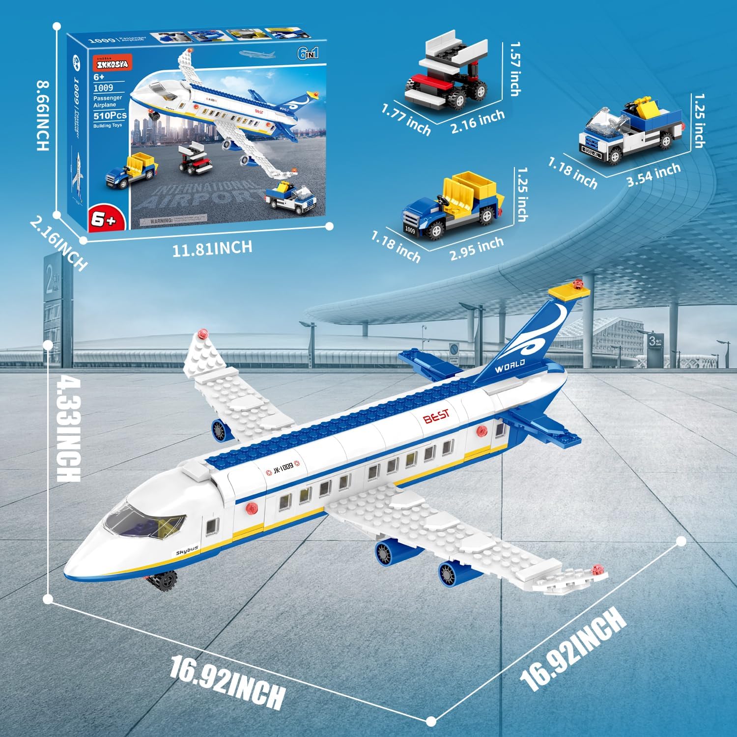 IKKOSYA Juego de construcción de avión de pasajeros de ciudad, 510...