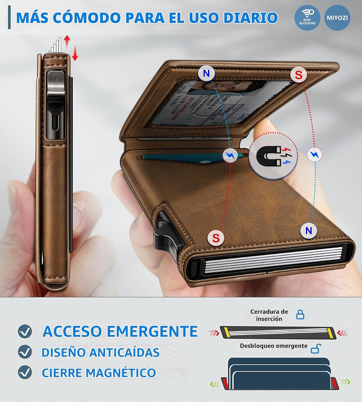 miyozi Cartera para hombre, tarjetero desplegable delgado, con bloq...
