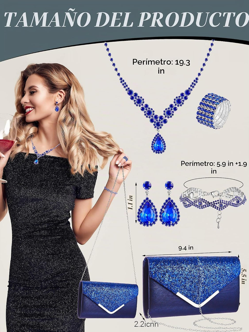 Henoyso Juego de 5 piezas de joyas de diamantes de imitación para g...