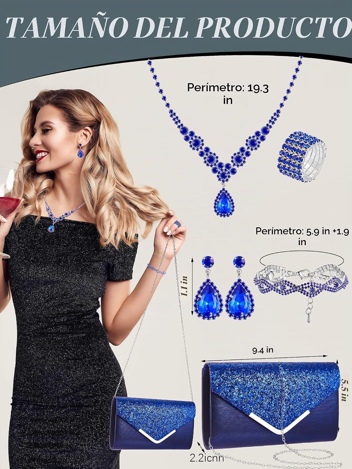 Henoyso Juego de 5 piezas de joyas de diamantes de imitación para g...