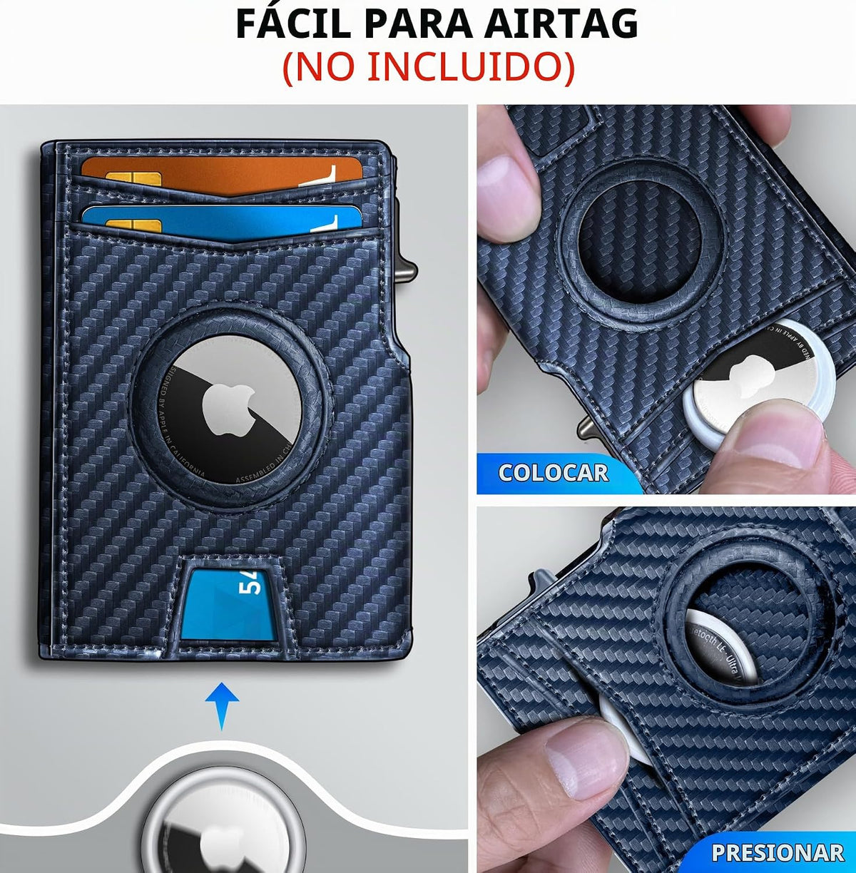 Miyozi - Billetera Airtag para hombre, con clip de dinero, estuche...