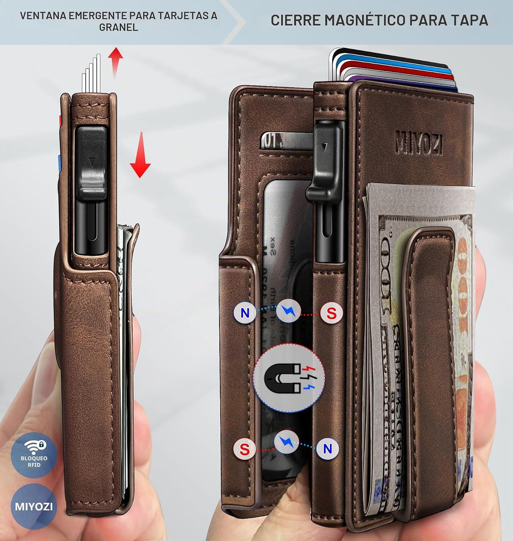 Miyozi - Billetera Airtag para hombre, con clip de dinero, estuche...