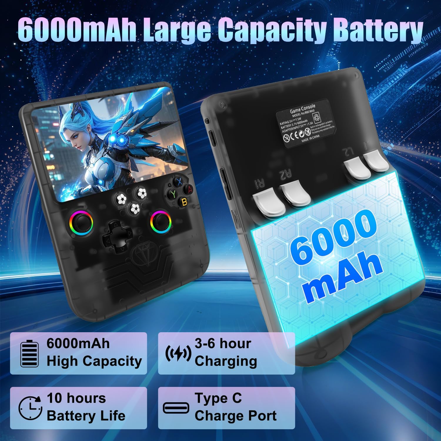 Hedlaoy Consola de juegos portátil R60 Max, consola de juegos retro...