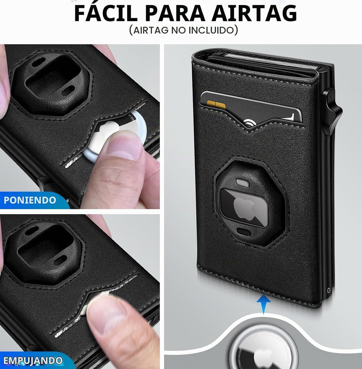 miyozi Billetera para Airtag para hombre, con bolsillo para efectiv...