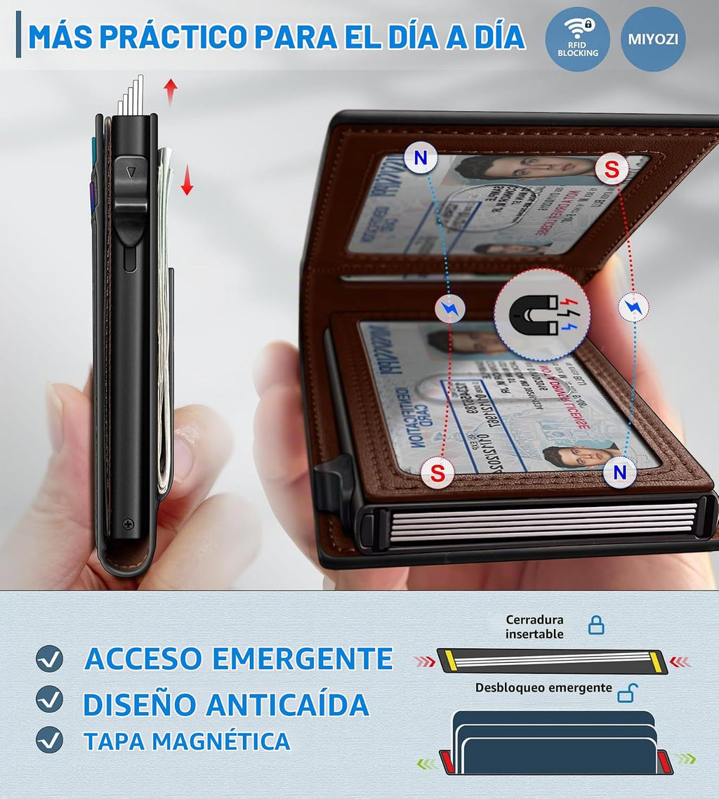miyozi Cartera para hombre, tarjetero desplegable con bloqueo RFID,...