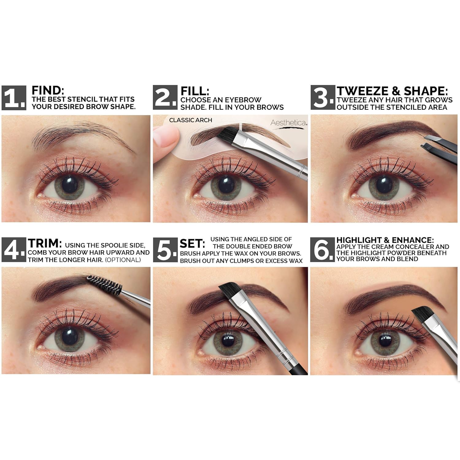 Aesthetica Kit de contorno de cejas de 16 piezas, paleta de maquill...