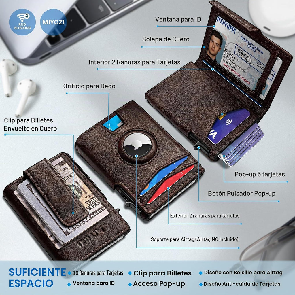 Miyozi - Billetera Airtag para hombre, con clip de dinero, estuche...