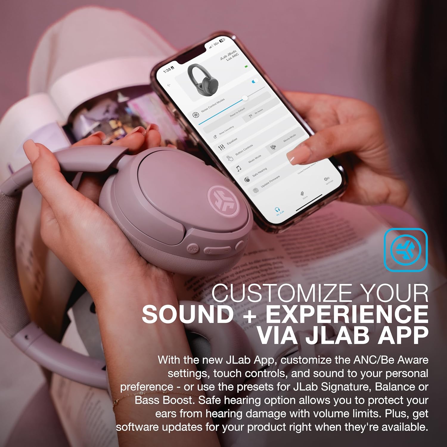 JLab Paquete de Audio Morado: JBuds Lux ANC Auriculares Premium Ina...