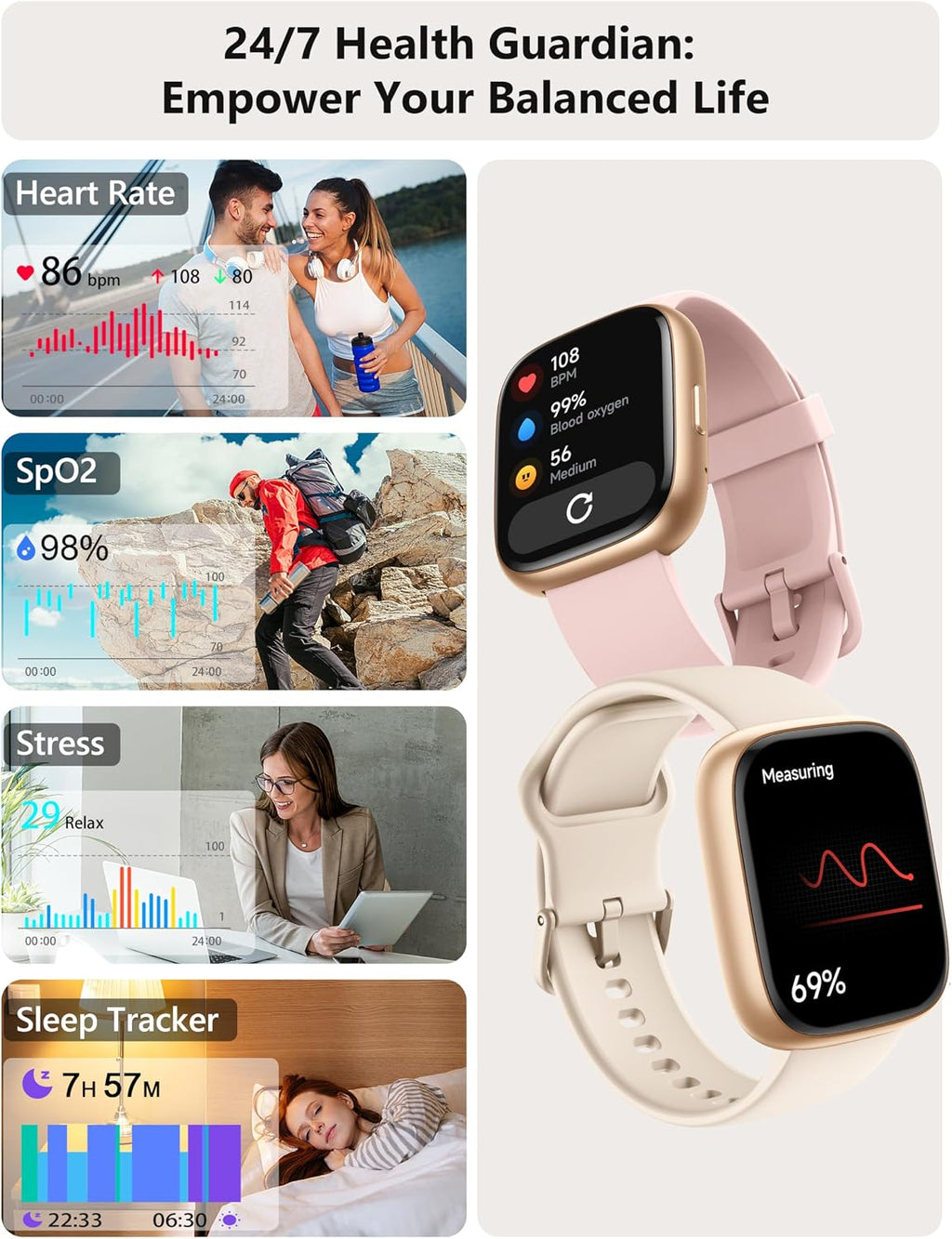 Reloj inteligente para mujer y hombre Android y iPhone [2 bandas, c...