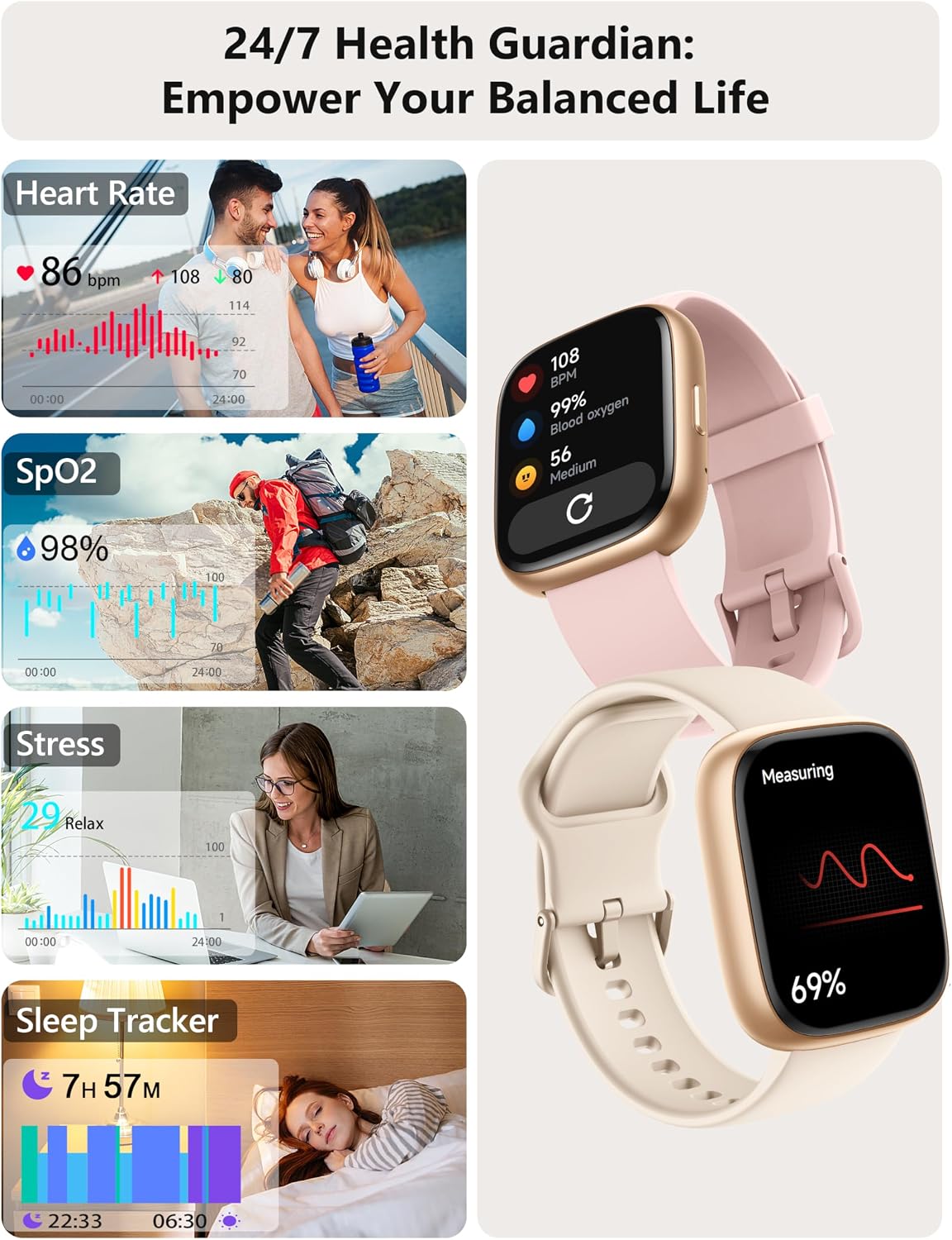 Reloj inteligente para mujer y hombre Android y iPhone [2 bandas, c...