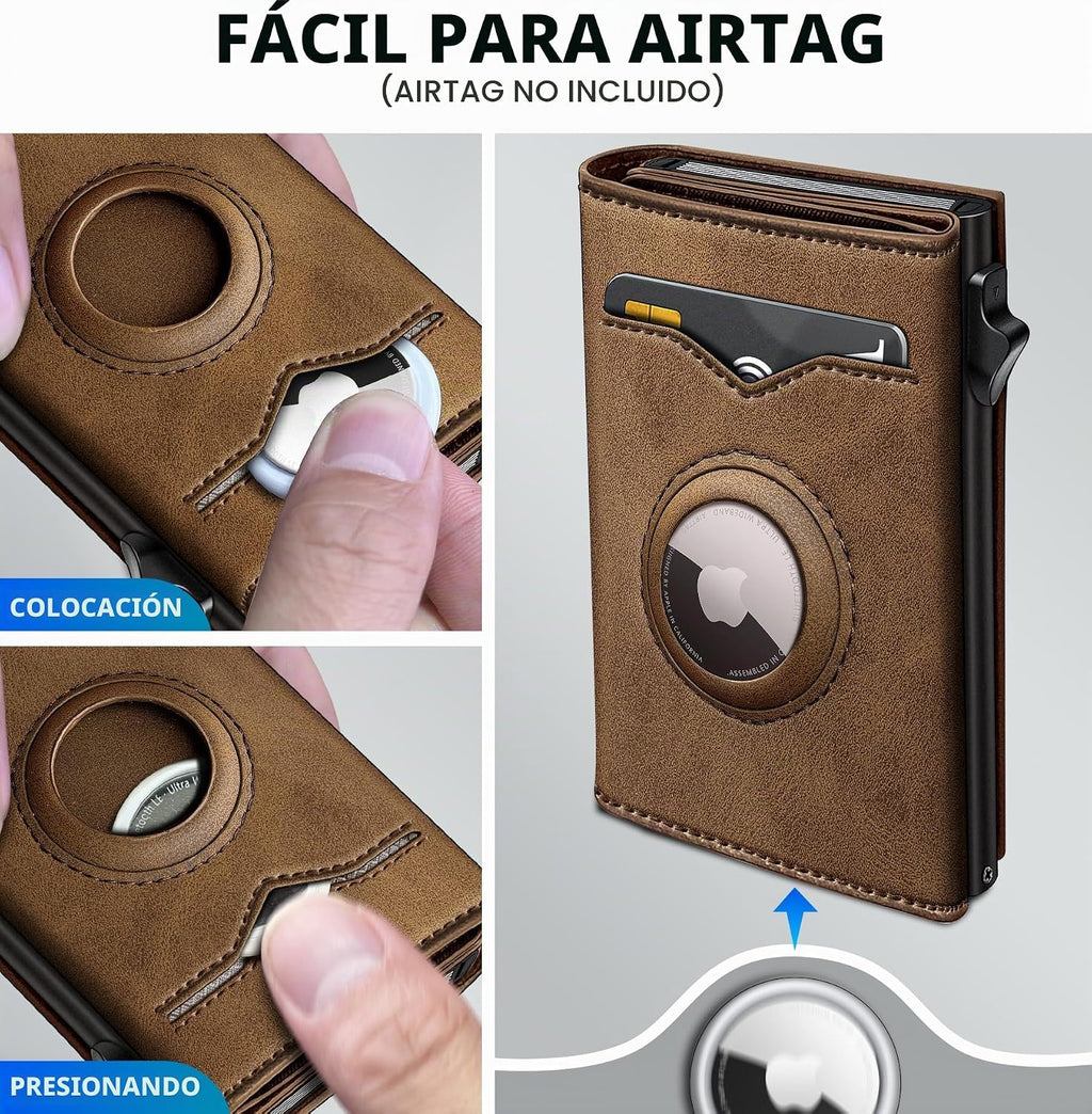 Cartera miyozi Airtag para hombre, con bolsillo para efectivo, 2 ve...