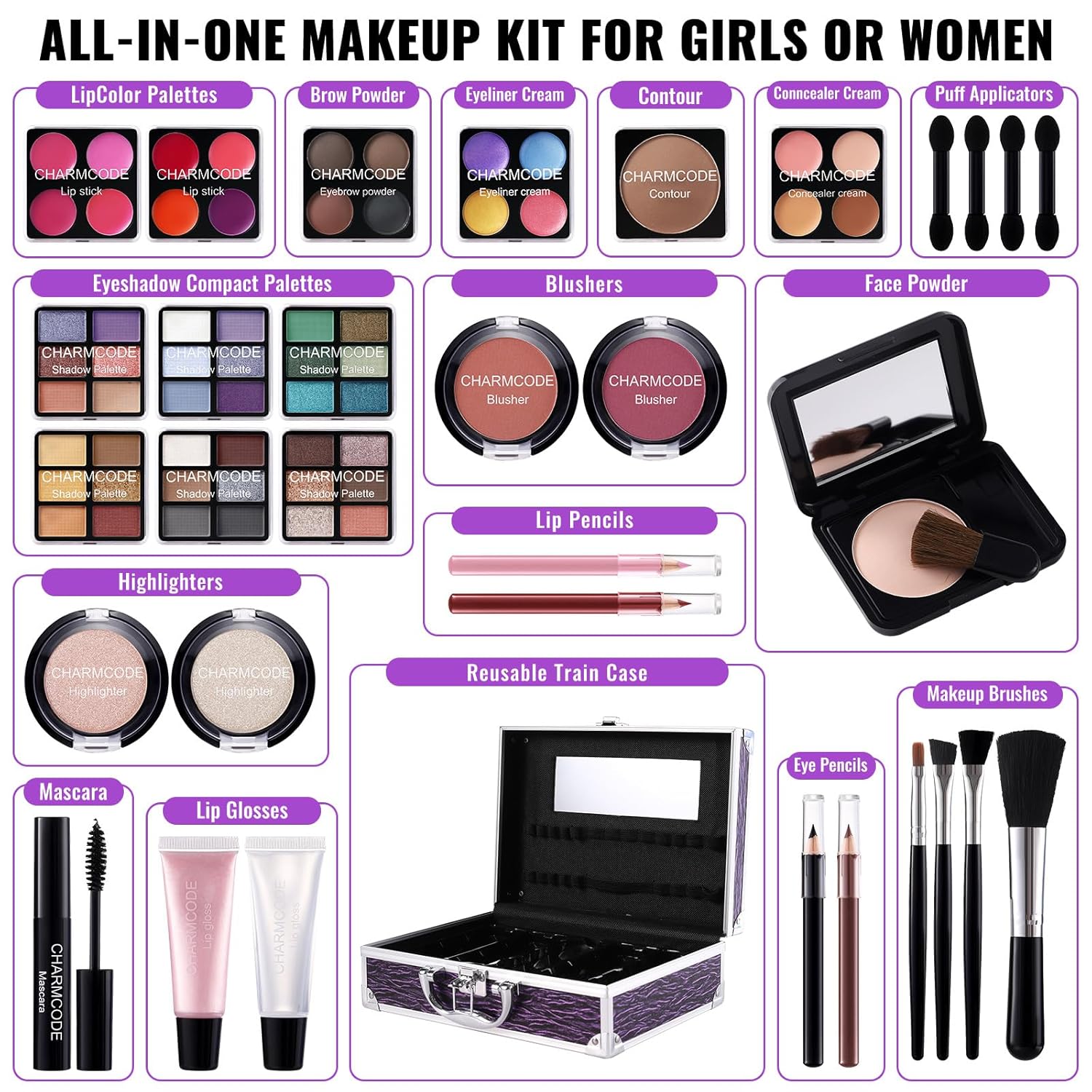 Kit completo de maquillaje para adolescentes y mujeres, estuche de...