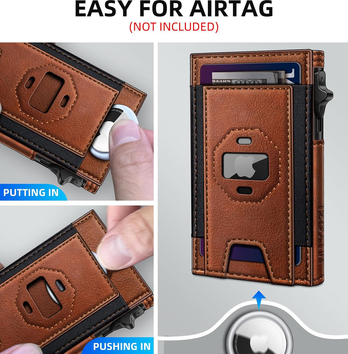 miyozi Billetera Airtag para hombres, delgada emergente porta tarje...