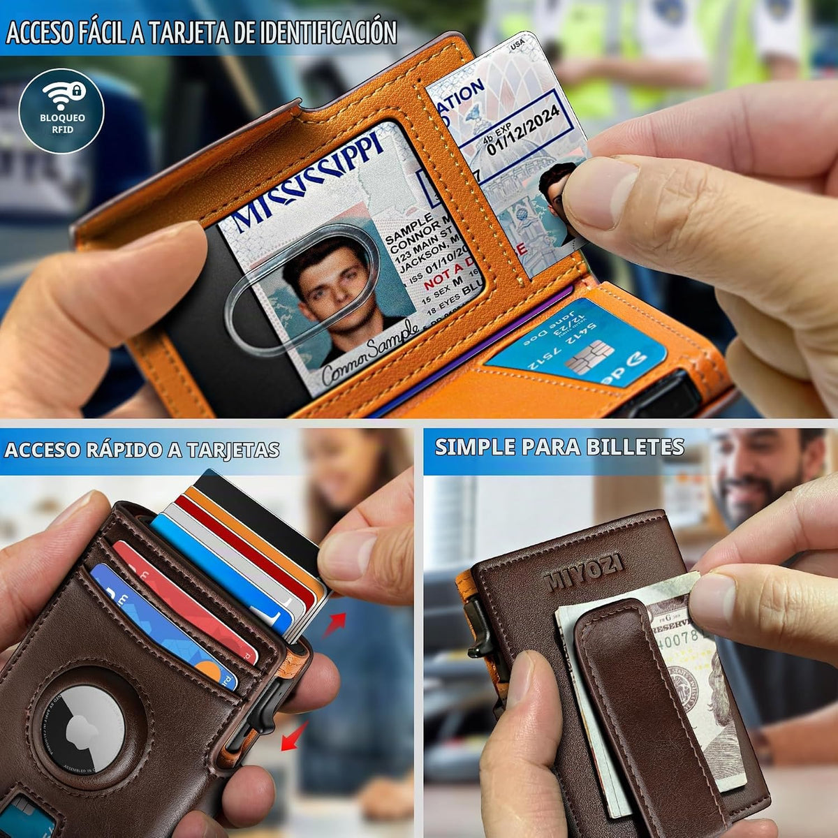 Miyozi - Billetera Airtag para hombre, con clip de dinero, estuche...