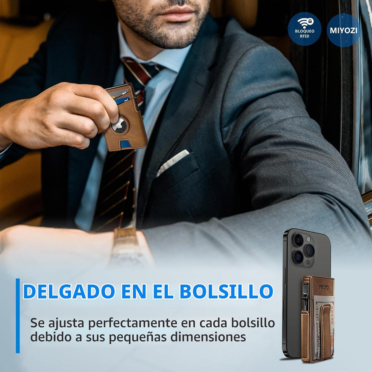 Miyozi - Billetera Airtag para hombre, con clip de dinero, estuche...