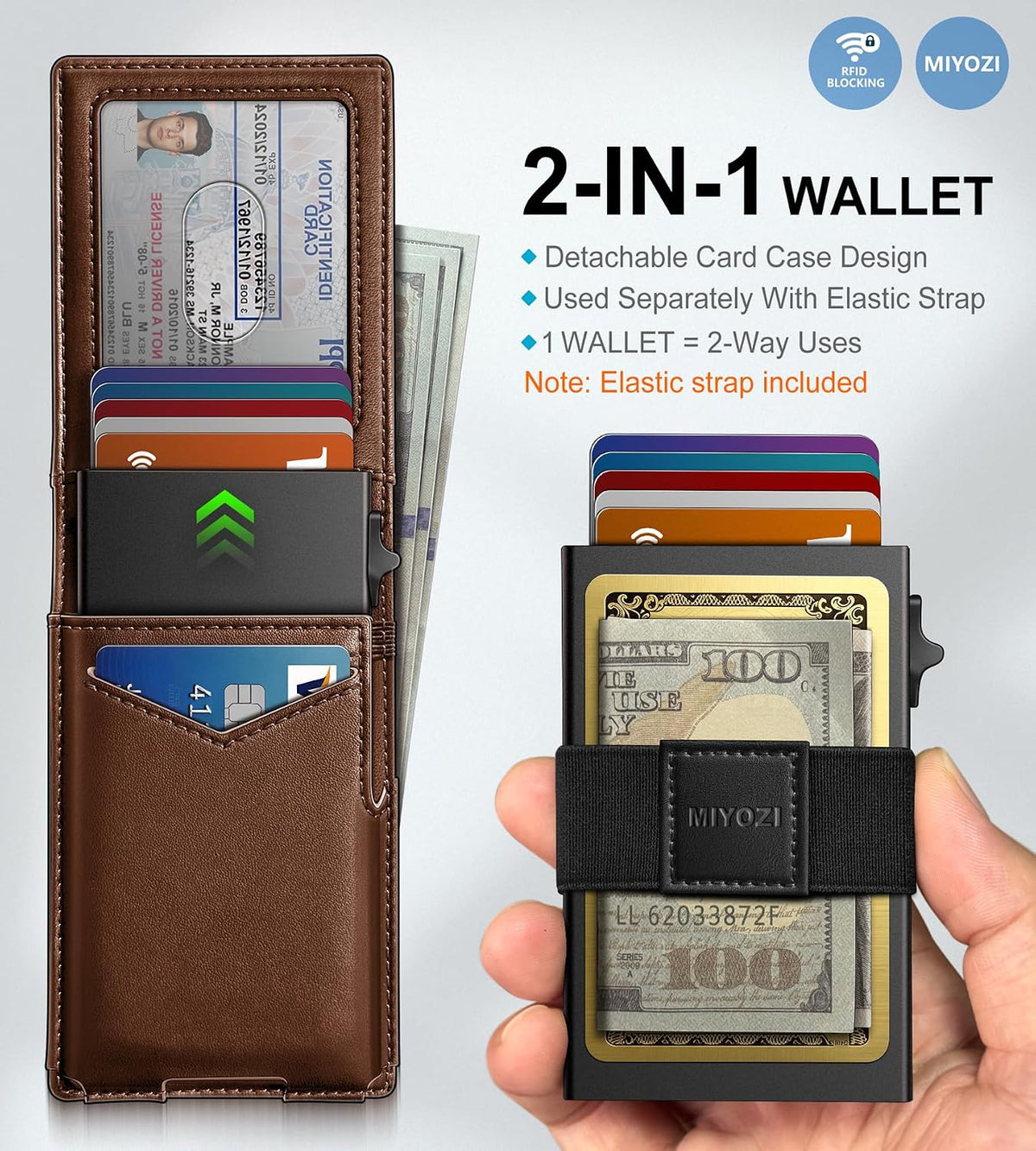 miyozi Cartera para hombre, funda delgada y desmontable para tarjet...