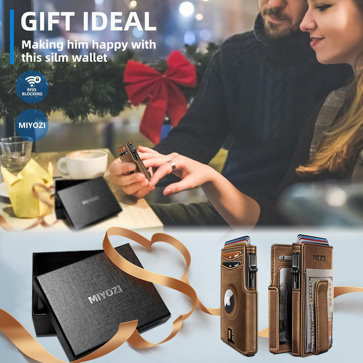 Miyozi - Billetera Airtag para hombre, con clip de dinero, estuche...