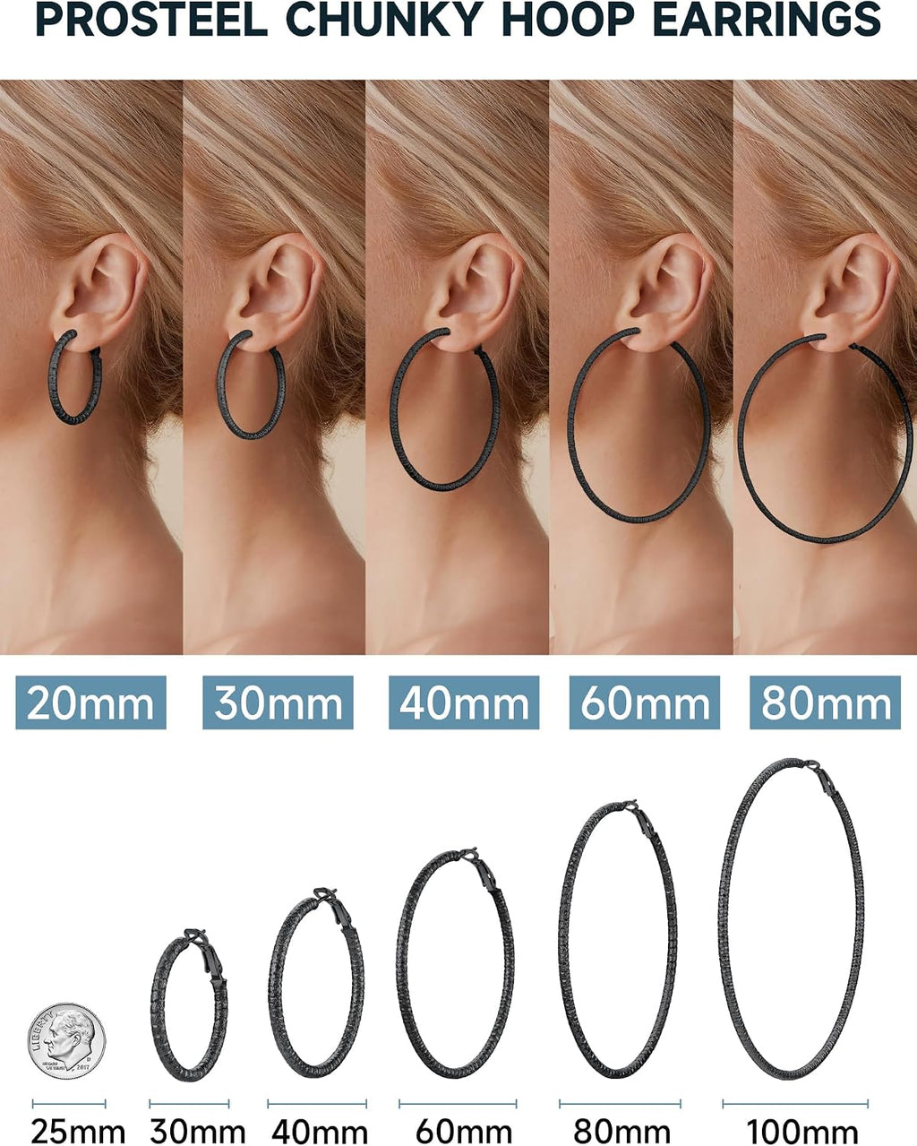 PROSTEEL 12\/16\/24\/32\/40 Pulgadas Aretes de Aro Gruesos para Muj...