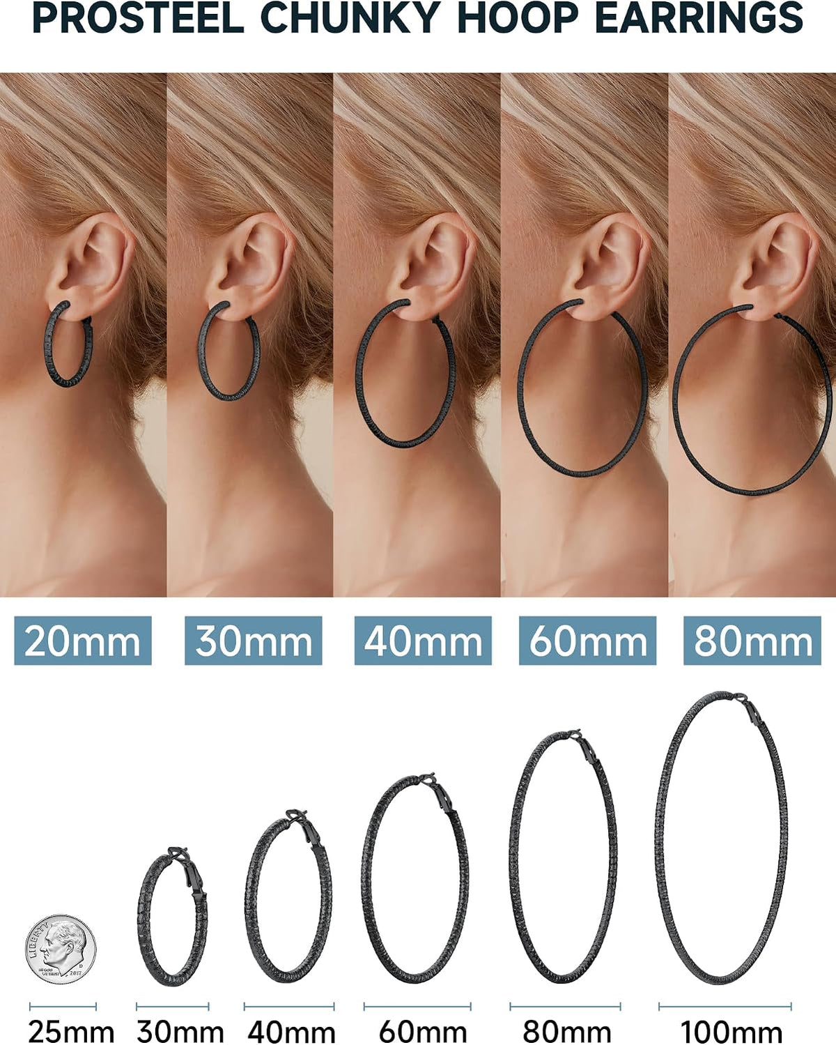 PROSTEEL 12\/16\/24\/32\/40 Pulgadas Aretes de Aro Gruesos para Muj...