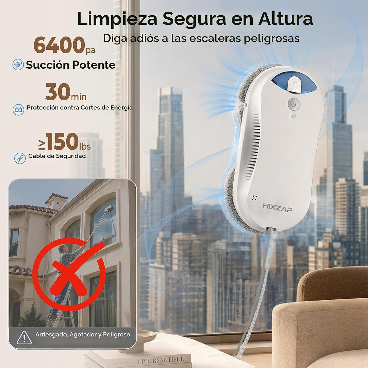 Robot de limpieza de ventanas X6 para ventanas altas, interior\/ext...