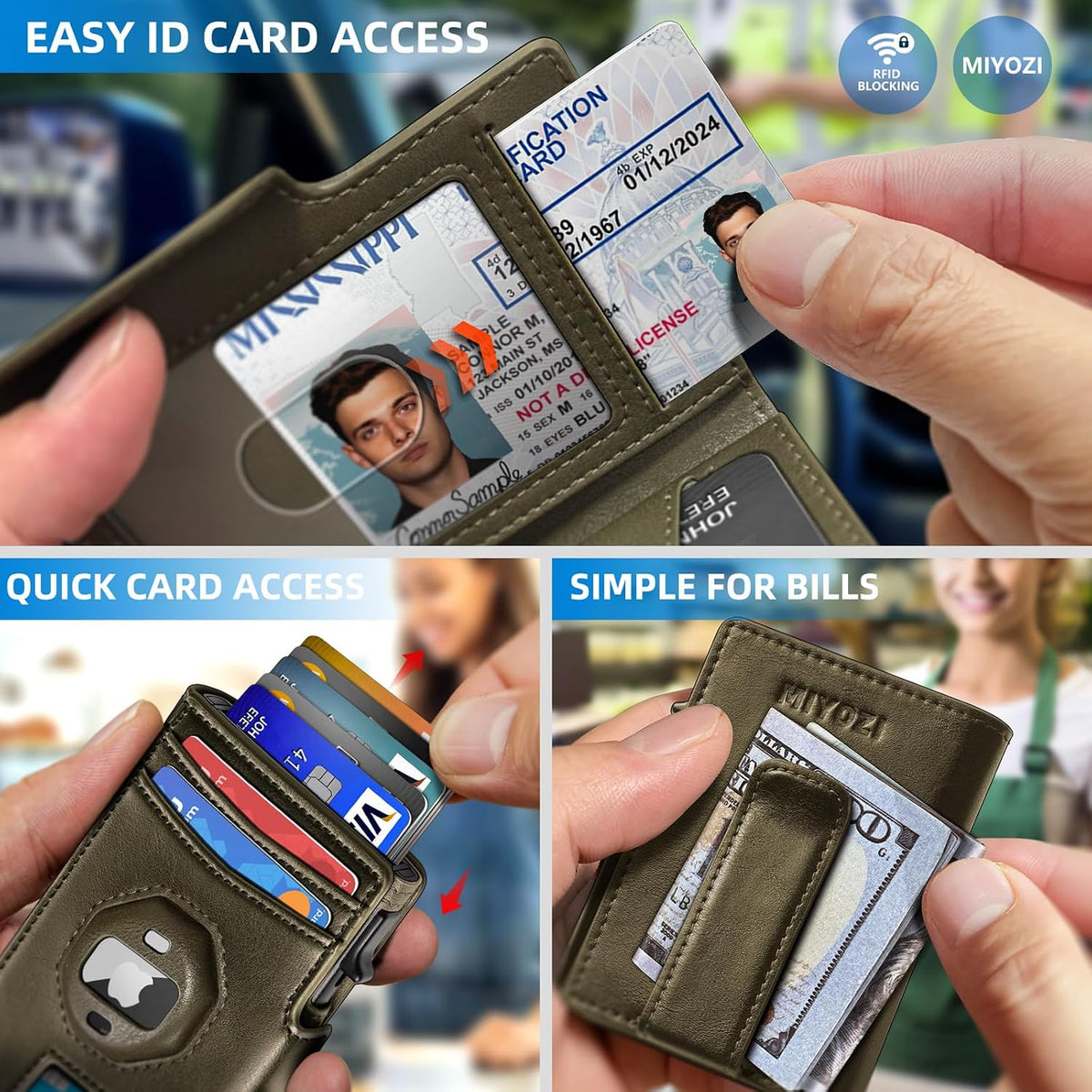 Miyozi - Billetera Airtag para hombre, con clip de dinero, estuche...
