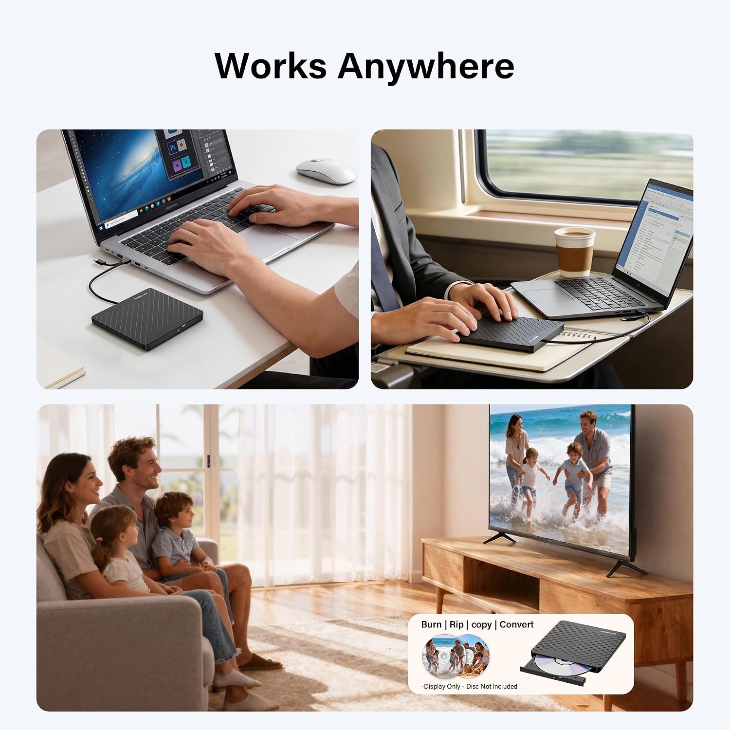 Amicool Grabador externo USB-C USB 3.0 CD\/DVD +\/-RW, lector de DV...