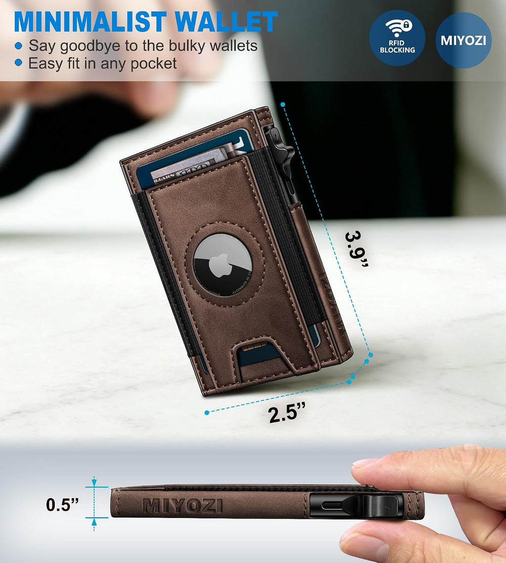 miyozi Billetera Airtag para hombres, delgada emergente porta tarje...