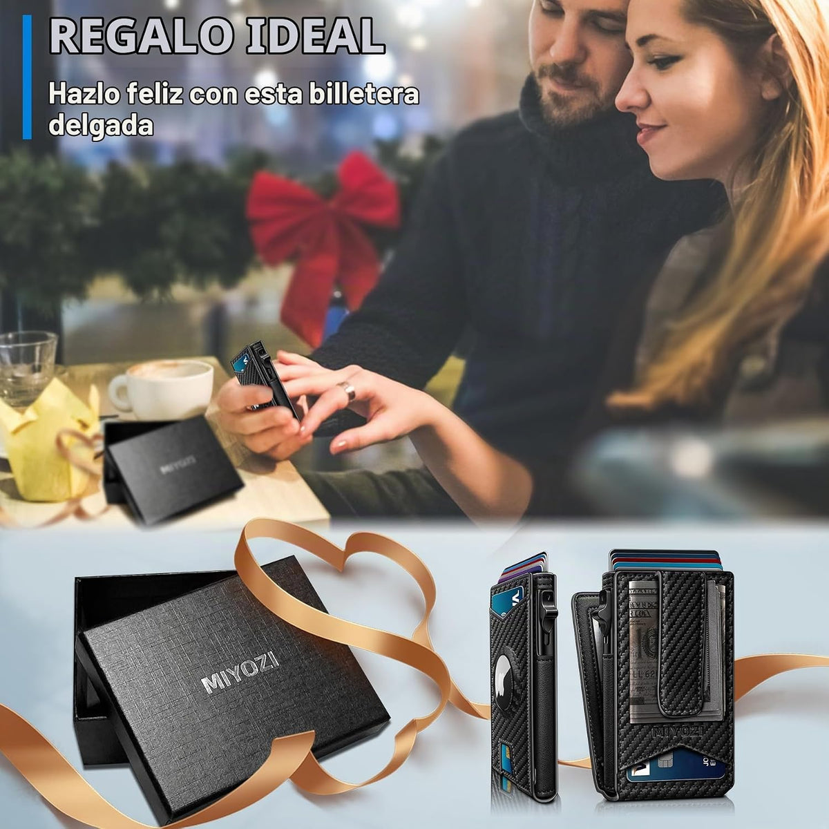 miyozi Airtag - Cartera para hombre con clip para dinero, 9 tarjeta...