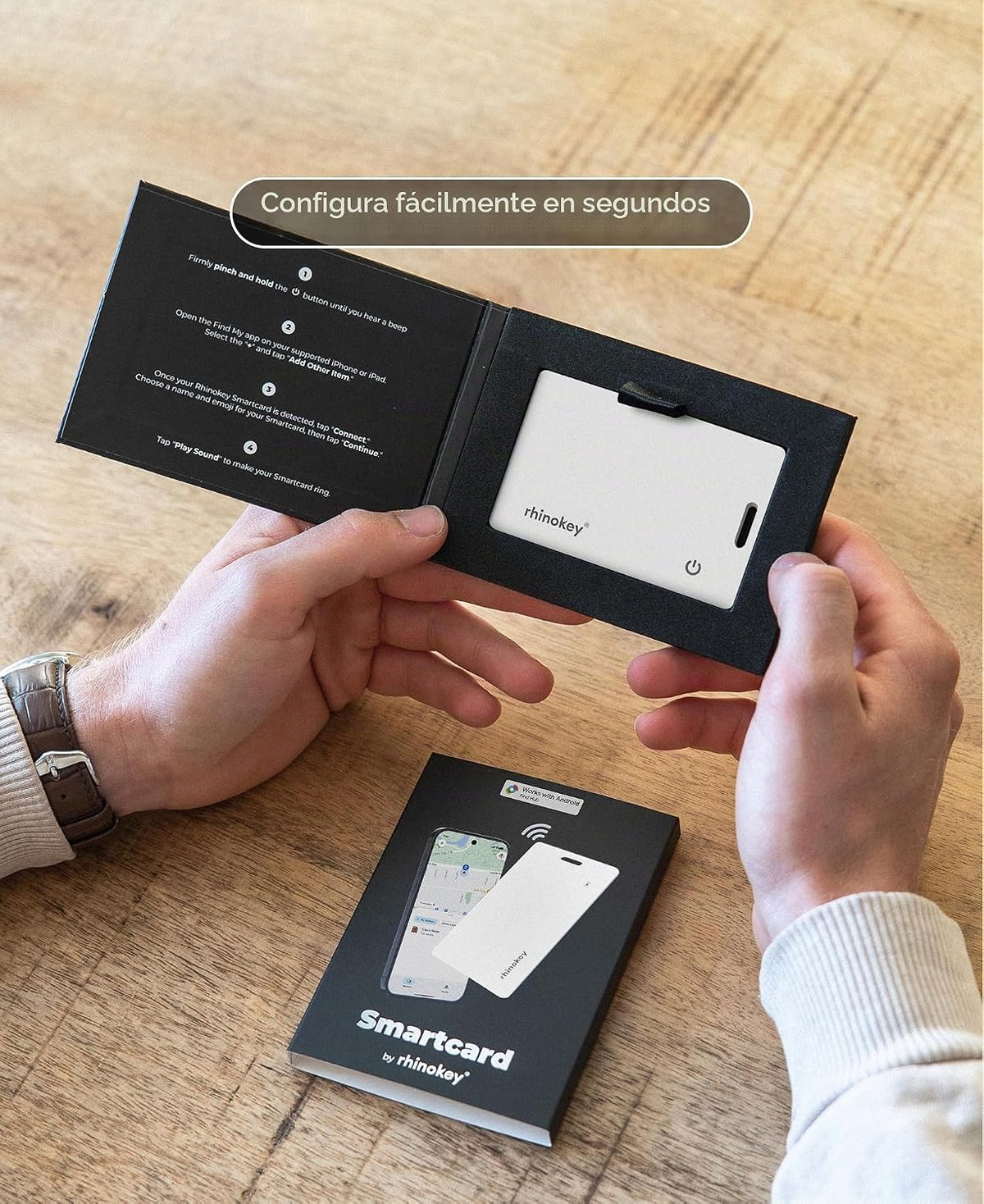 Rhinokey® Slim Wallet Tracker Card Android funciona con Google Find...