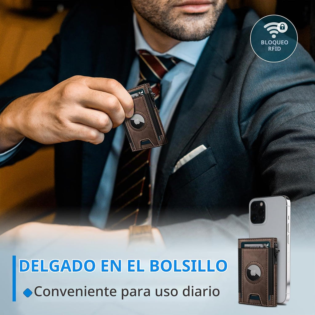 miyozi Billetera Airtag para hombres, delgada emergente porta tarje...