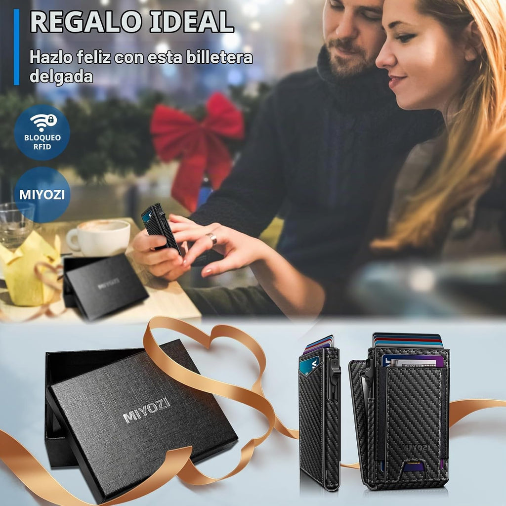miyozi Cartera para hombre, tarjetero desplegable delgado, con bloq...