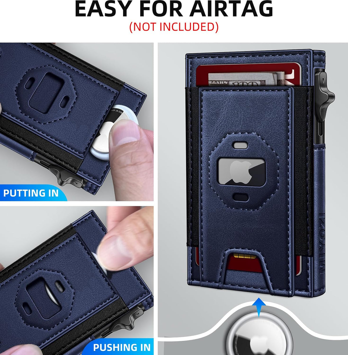 miyozi Billetera Airtag para hombres, delgada emergente porta tarje...