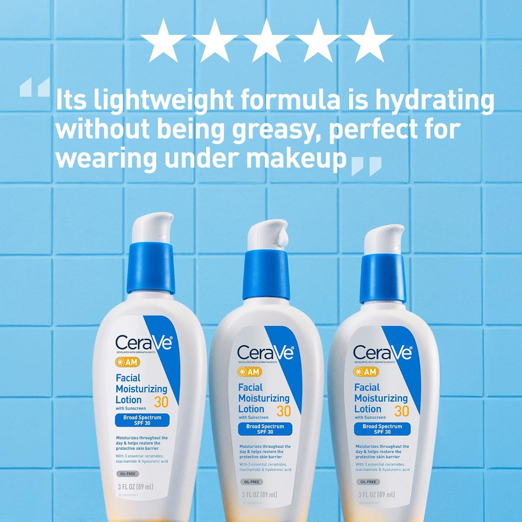 CeraVe AM Loción hidratante facial con SPF 30, hidratante facial si...