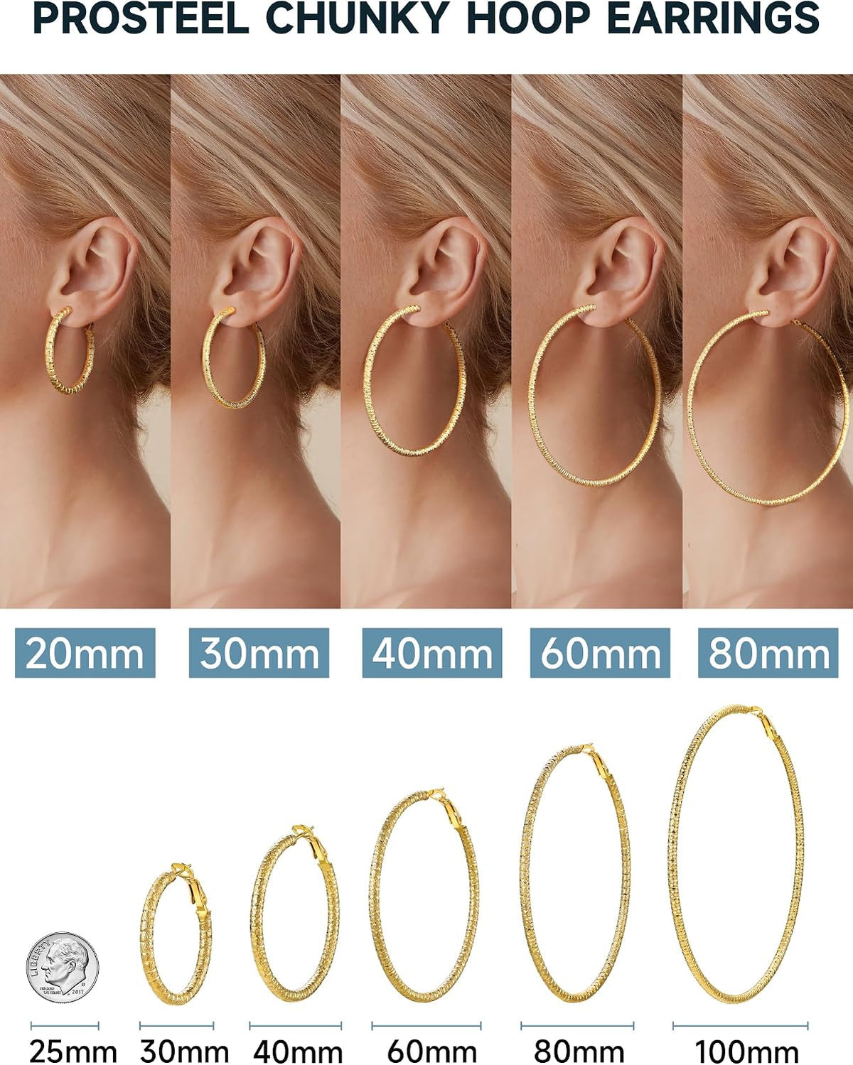 PROSTEEL 12\/16\/24\/32\/40 Pulgadas Aretes de Aro Gruesos para Muj...