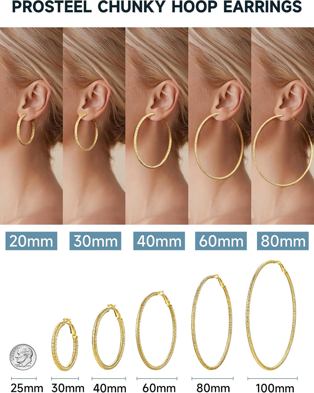 PROSTEEL 12\/16\/24\/32\/40 Pulgadas Aretes de Aro Gruesos para Muj...