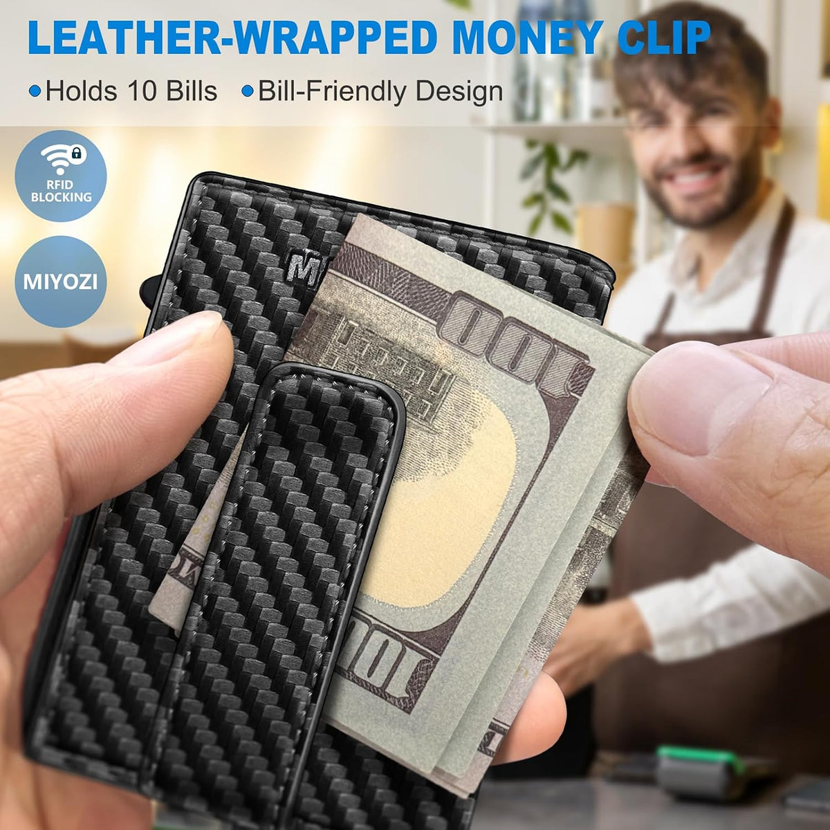 miyozi Billetera para hombre, magnética minimalista delgada con sop...
