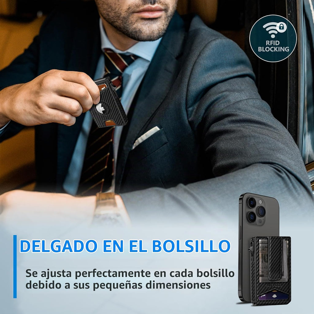miyozi Airtag - Cartera para hombre con clip para dinero, 9 tarjeta...