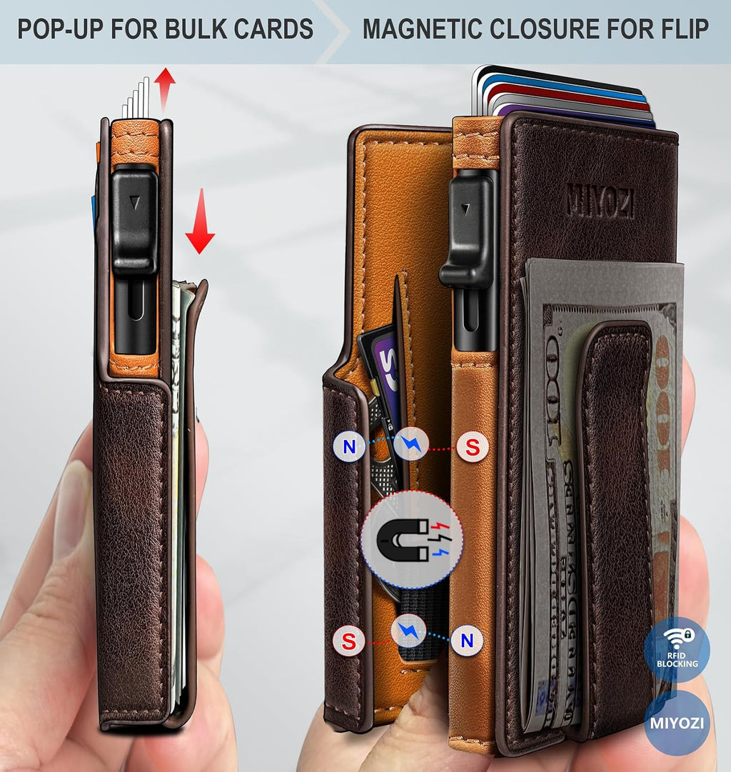 miyozi Billetera para hombre, magnética minimalista delgada con sop...