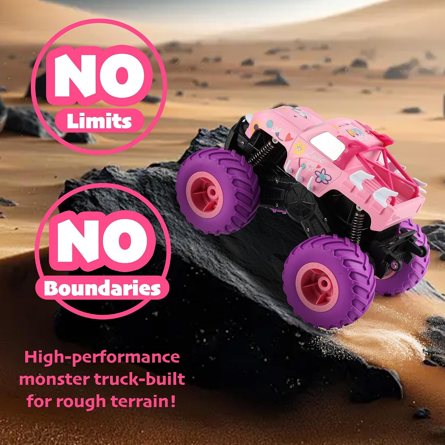 Threeking 1:16 Camión monstruo RC rosa impermeable Juguetes de cont...