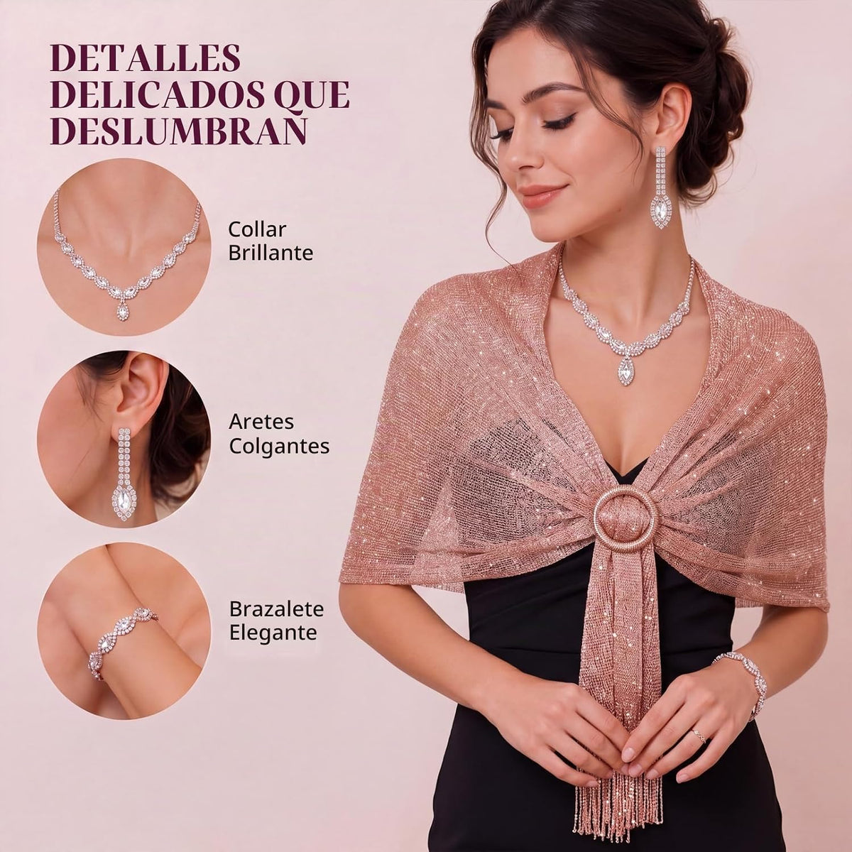 Tiamon Juego de 5 piezas de joyería de diamantes de imitación, chal...