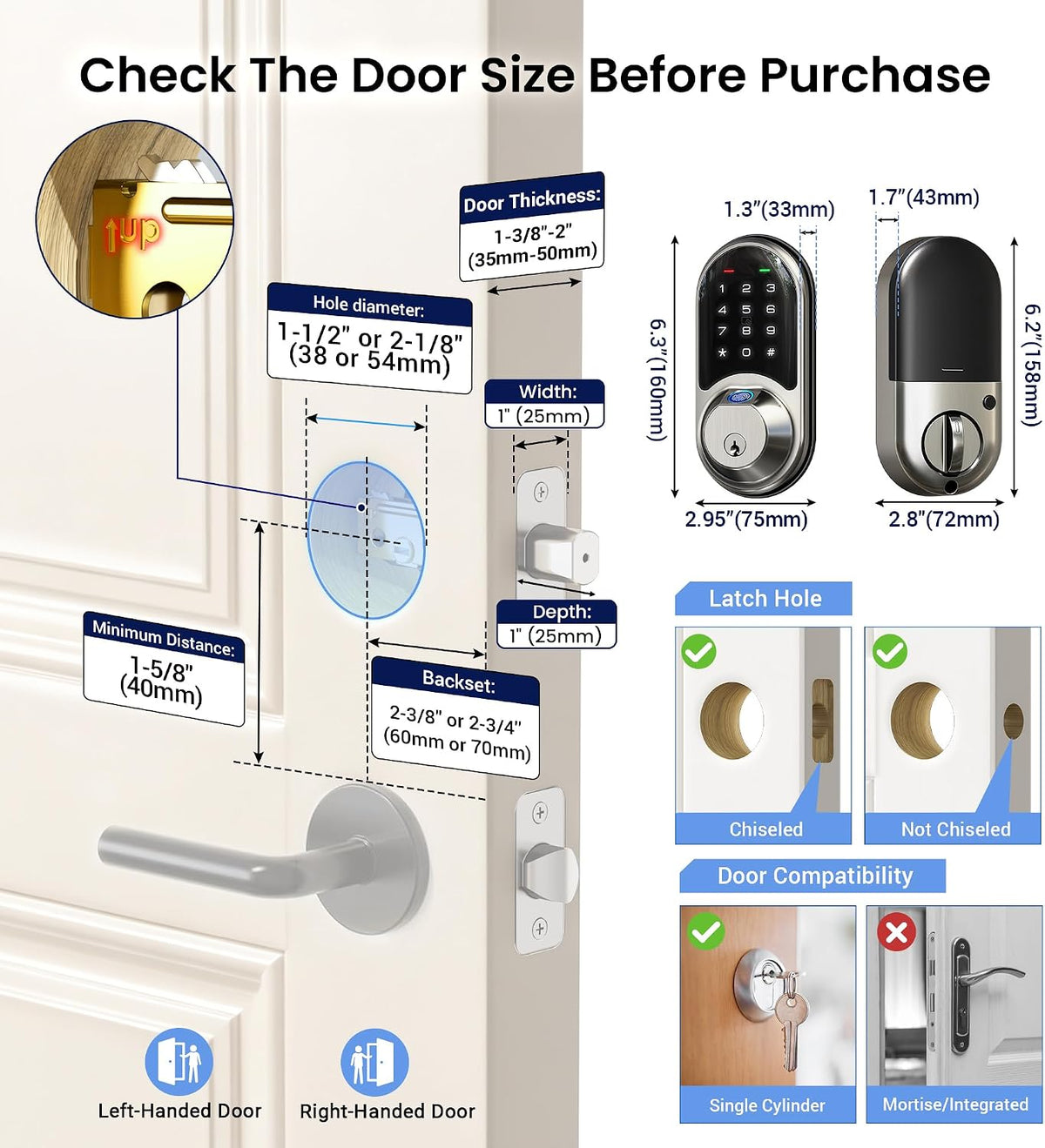 Veise Cerradura de puerta inteligente con huella dactilar RZ07, con...