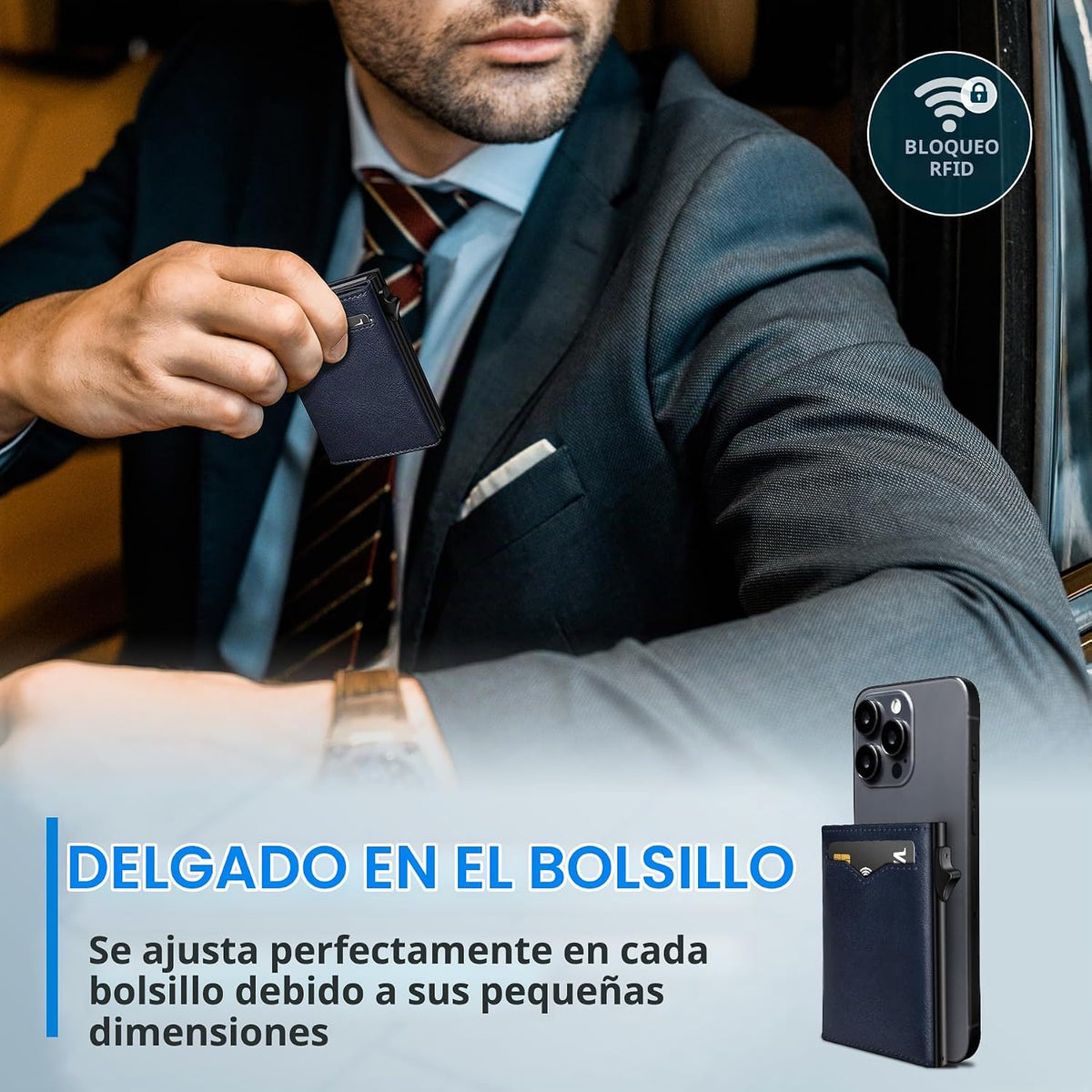 Miyozi Billetera para Hombre, con bolsillo para billetes, 2 ventana...