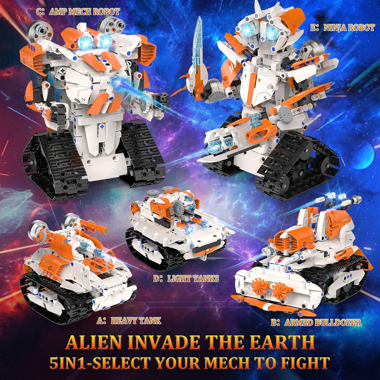 Juguetes de construcción de robot STEM 5 en 1 para niños, carro tan...
