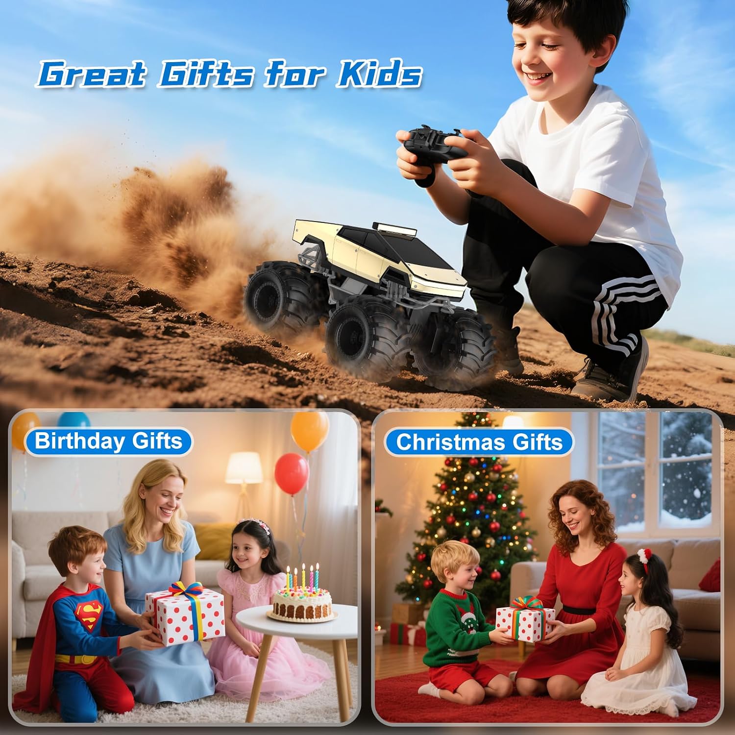 Coche de control remoto para niños, juguetes de camiones monstruo 1...